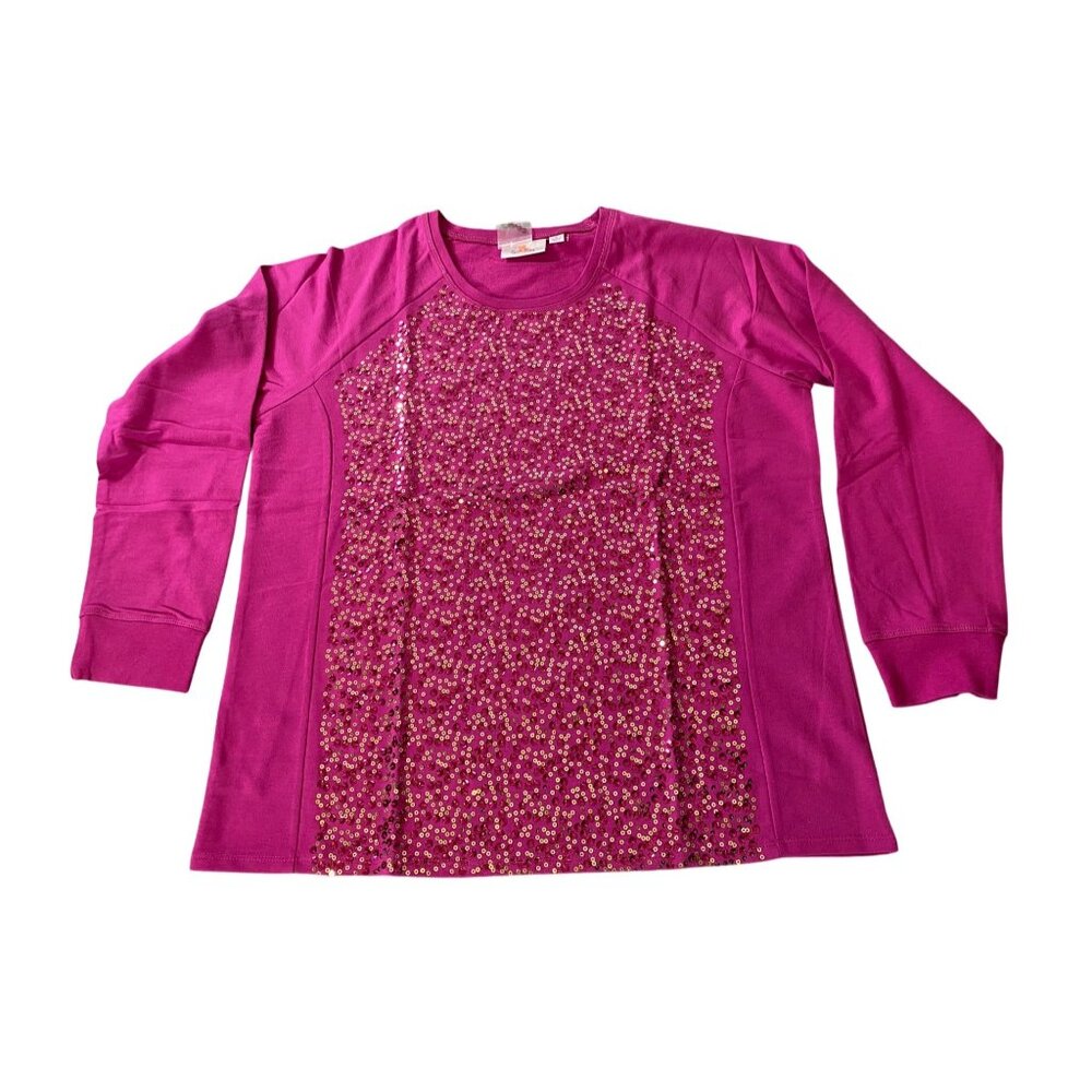NEW Quacker Factory Pink Top Sequin Embellished Long Sleeve Large